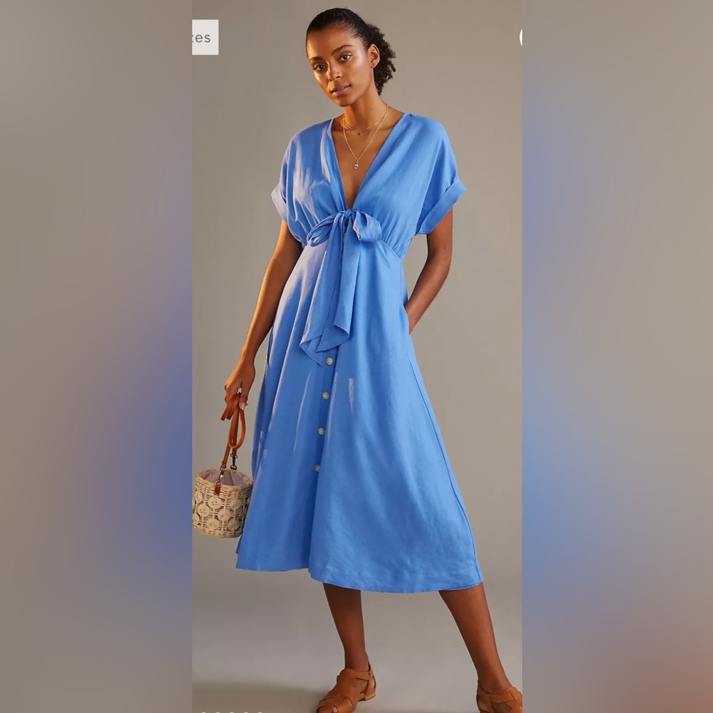NWT Anthropologie Sky Blue Tie-Front Midi Dress
